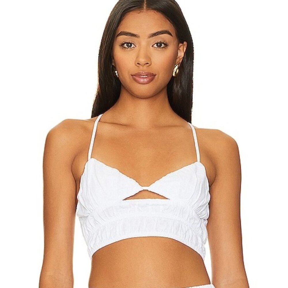 SNDYS Tahlia Top in White crop tank backless cutout